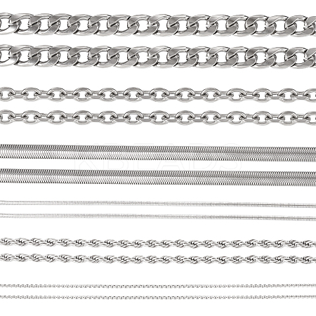 6Pcs 6 Styles Stainless Steel Cable & Snake & Rope & Box Chain Necklaces Set for Men Women NJEW-TA0001-14-1