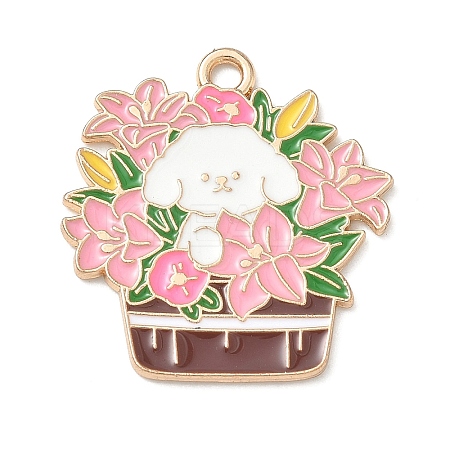 Small Potted Plant with Dog Alloy Enamel Pendants ENAM-I083-01KCG-02-1