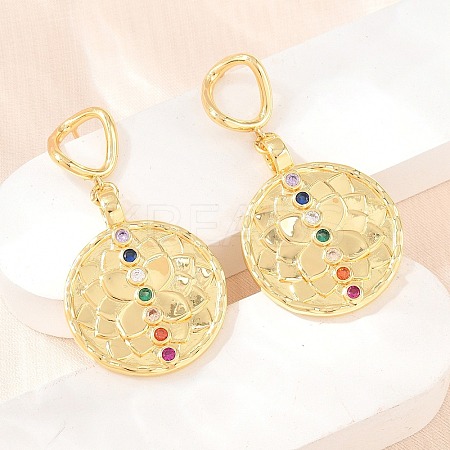 Brass Micro Pave Colorful Cubic Zirconia Dangle Hoop Earrings EJEW-G471-42G-1