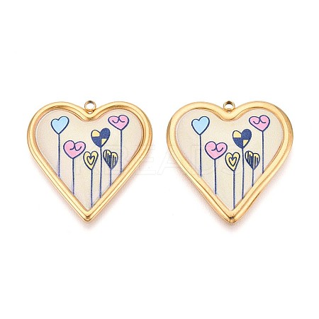Printed Style 304 Stainless Steel Heart Pendants STAS-T071-26A-G-1