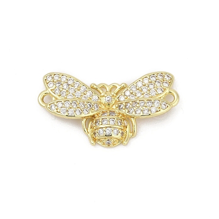 Brass Micro Pave Clear Cubic Zirconia Bee Connector Charms KK-D317-143G-1