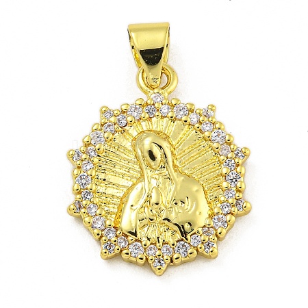 Virgin Mary Theme Rack Plating Brass Micro Pave Cubic Zirconia Pendants KK-C074-23G-05-1