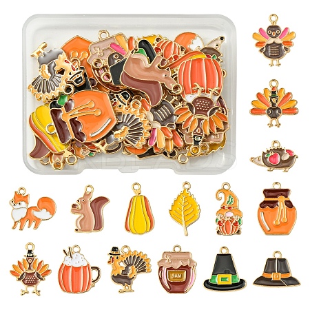 30Pcs 15 Styles Thanksgiving Day Alloy Enamel Pendants ENAM-FS0001-98-1