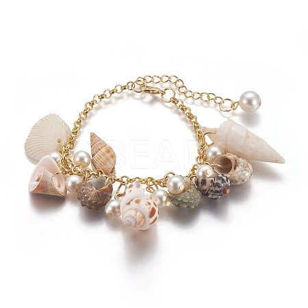 Natural Conch Shell Charm Bracelets BJEW-WH0005-01P-1