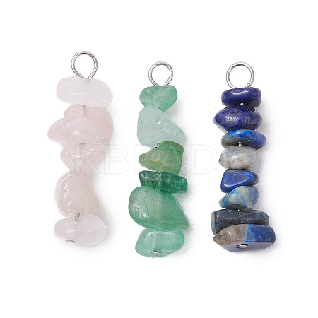 3Pcs Natural Rose Quartz & Green Aventurine & Lapis Lazuli Chip Beaded Constellation Pendants PALLOY-JF03043-12-1