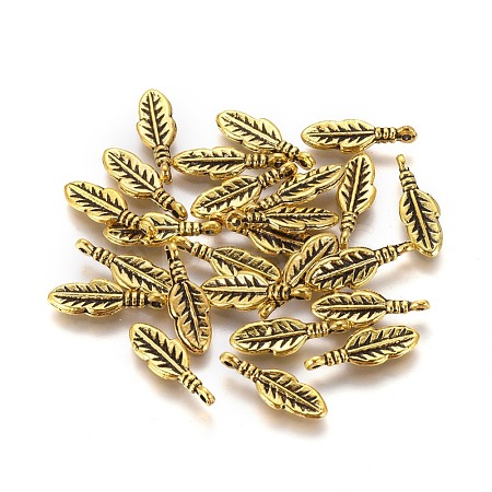 Tibetan Style Alloy Feather Pendants TIBEP-0377-AG-LF-1