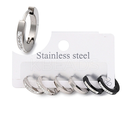 3 Pairs 3 Styles 304 Stainless Steel Clay Crystal Rhinestone Huggie Hoop Earrings for Women EJEW-K279-08A-P-1