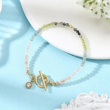Gradient Natural Mixed Stone Faceted Round Beaded Bracelets BJEW-JB14398-03-1