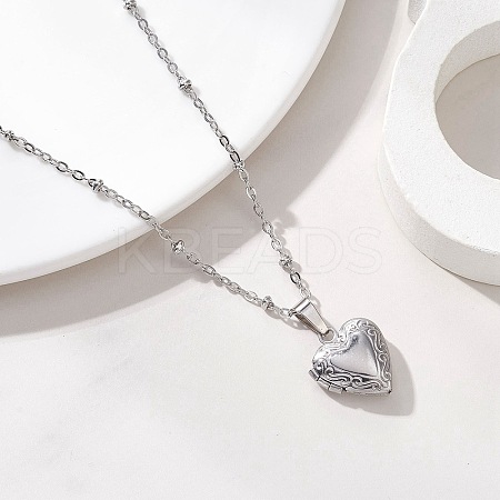 316 Stainless Steel Heart Locket Pendant 304 Stainless Steel Satellite Chain Necklaces for Women NJEW-JN05821-1