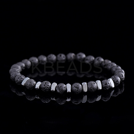 Natural Lava Rock Round Beads Stretch Bracelets for Men WJ7927-1