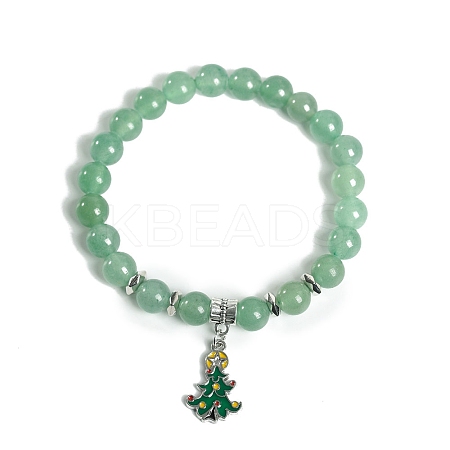 Christmas Theme Natural Green Aventurine Stretch Bracelets PW-WG72984-09-1