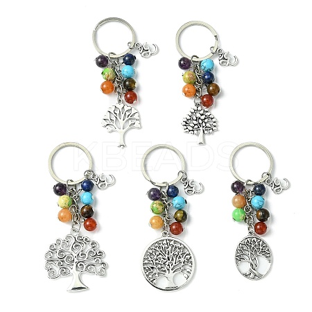 5Pcs Natural & Synthetic Gemstone Keychain KEYC-JKC00542-S-1