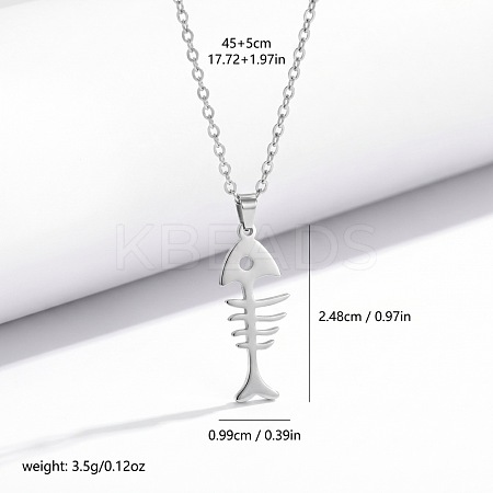 201 Stainless Steel Fishbone Pendant 304 Stainless Steel Cable Chain Necklaces WGDF59F-02-1