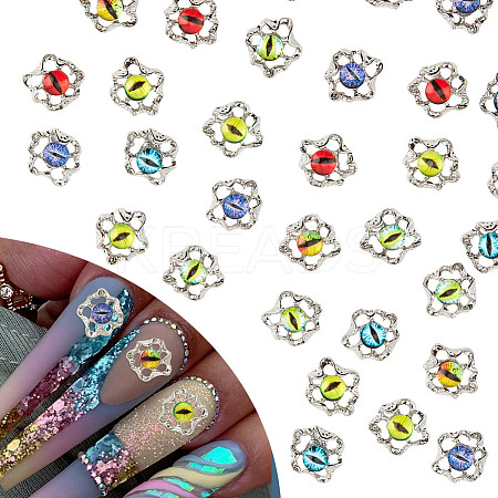 30Pcs 6 Colors Evil Eye Alloy Glass Cabochons MRMJ-GO0001-03-1