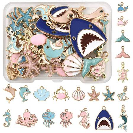 40Pcs 20 Styles Sea Animals Alloy Enamel Pendants ENAM-FS0003-49-1