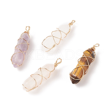 Natural & Synthetic Mixed Stone Double Terminal Pointed Pendants PALLOY-JF01743-01-1