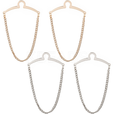 4Pcs 2 Colors Brass Hanging Chains Collar Pins Tie Clips AJEW-SC0004-03-1