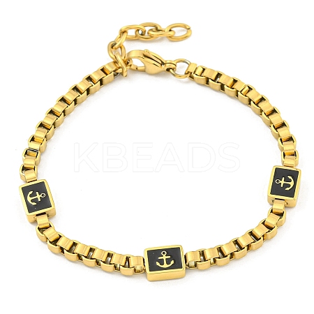 304 Stainless Steel Enamel Box Chain Anchor Link Bracelets for Women BJEW-G717-15G-1