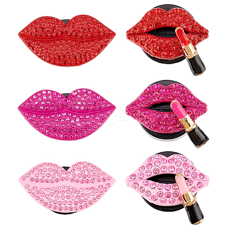 6Pcs 6 Styles Lip Shape Alloy Rhinestone Air Vent Clips AJEW-FH0004-67-1