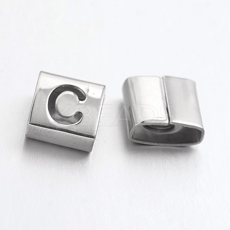 Tarnish Resistant Letter Style 201 Stainless Steel Square Slide Charms STAS-L132-16-1