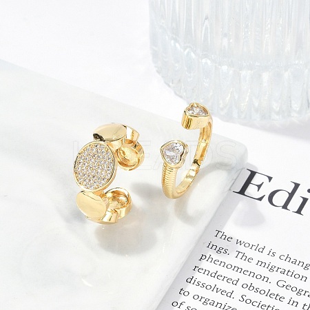 Brass Micro Pave Clear Cubic Zirconia Open Cuff Rings for Women RJEW-M026-01G-01-1