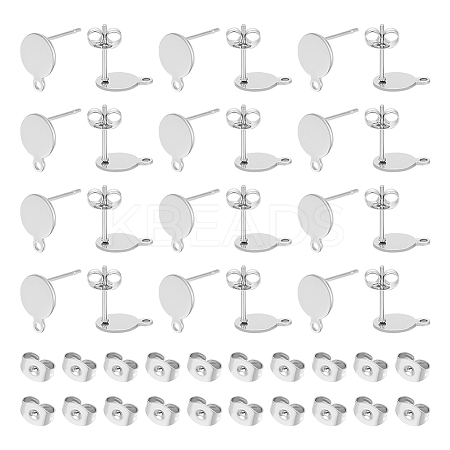 100Pcs Flat Round 304 Stainless Steel Ear Stud Components STAS-UN0053-60-1