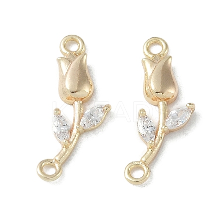 Brass & Clear Glass Flower Links Connector Charms X-KK-H482-16G-1