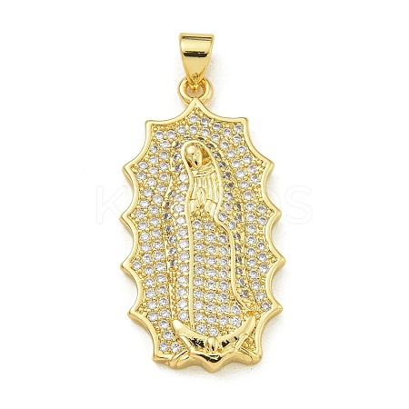 Virgin Mary Theme Rack Plating Brass Micro Pave Clear Cubic Zirconia Pendants KK-Z067-06G-04-1