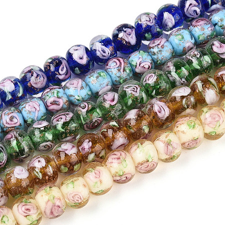Handmade Lampwork Inner Flower Rondelle Beads Strands LAMP-T022-24M-1
