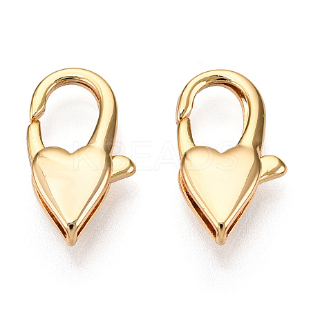 Brass Heart Lobster Claw Clasps X-KK-N254-14G-1