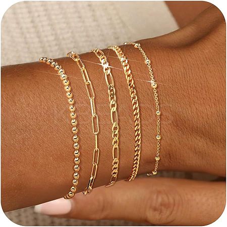 5Pcs Bohemian Style Alloy Chain Bracelets Kit for Women WG2620E-05-1