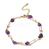 Nuggets Natural Amethyst & Imitation Pearl Multi-Strand Anklets BJEW-P326-02B-G-1