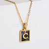 304 Stainless Steel Pave Natural Paua Shell Rectangle Initial Pendant Necklaces for Women FS-WG38E89-03-1