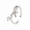 Clear Cubic Zirconia Asterism Open Cuff Ring RJEW-B028-10P-1
