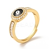 Enamel Evil Eye Adjustable Ring with Clear Cubic Zirconia RJEW-I087-17G-2