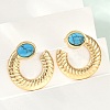 304 Stainless Steel Synthetic Turquoise Stud Earrings for Women EJEW-U046-14G-2