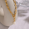 Minimalist Natural Freshwater Pearl Y-shaped Pendant Lariat Necklace 304 Stainless Steel Jewelry EE6125-2