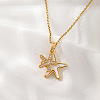 304 Stainless Steel Micro Pave Clear Cubic Zirconia Double Starfish Pendant Necklaces FS-WG2E0D3-01-3