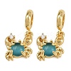 Brass Pave Clear Cubic Zirconia and Deep Sky Blue Cat Eye European Dangle Charms KK-C114-13G-1