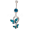 Piercing Jewelry Real Platinum Plated Brass Rhinestone Double Butterfly Navel Ring Belly Rings AJEW-EE0001-41B-1