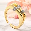Brass Micro Pave Clear Cubic Zirconia Cuff Rings RJEW-U035-05GP-1