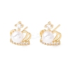 Clear Cubic Zirconia Crown Stud Earrings with Acrylic Pearl EJEW-F282-37G-1