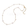 Natural Rose Quartz Star & Natural Freshwater Pearl & Brass Link Chain Necklaces NJEW-JN05687-01-4