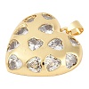 Rack Plating Heart Brass Micro Pave Clear Cubic Zirconia Pendants KK-P287-37G-2