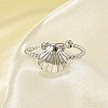 Shell 304 Stainless Steel Open Cuff Rings for Women LS-RJEW-G338-09P-3