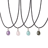 4Pcs 4 Styles Natural Labradorite & Amazonite & Rose Quartz & Amethyst Teardrop Pendant Necklaces NJEW-JN05229-2