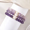 3Pcs Round Natural Lavender Amethyst & Amethyst & Pearl Beaded Stackable Stretch Bracelets Sets BJEW-JB12994-4