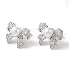 Brass Micro Pave Clear Cubic Zirconia Stud Earrings for Women EJEW-A110-08P-2