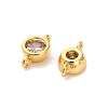 Brass Pave Clear Cubic Zirconia Flat Round Connector Charms KK-H515-02C-G-2