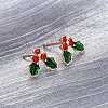 Cubic Zirconia Cherry Stud Earrings with Enamel X-EJEW-P199-14G-3